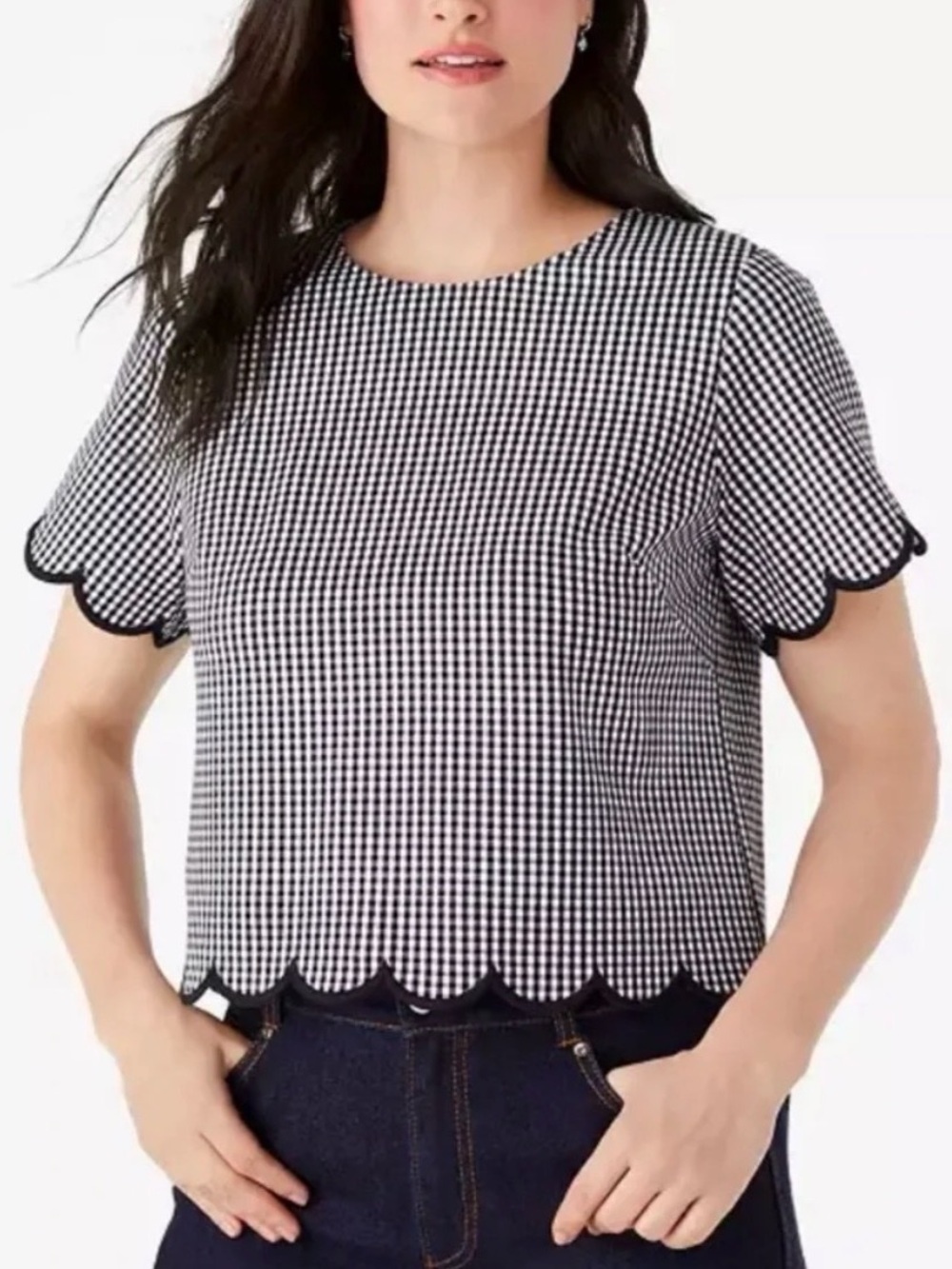 Kate Spade Jazzy Gingham Scallop Ponte Top size M